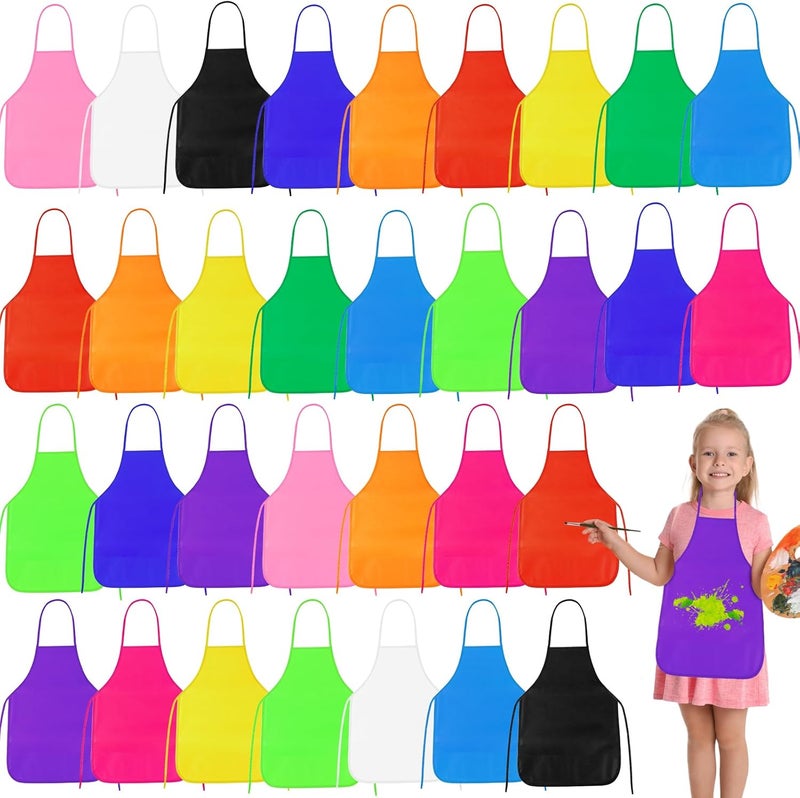 PLULON 36 Pcs Kids Aprons for Painting, Painting Apron Bulk for Kids Art Smocks Children Fabric Art Aprons for Art Painting Crafts Home Kitchen Classroom Party and Activity - Image 1